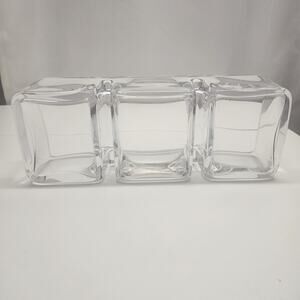 Handmade Thick Heavy Clear Glass Ice Block 3 Section Appetizer Serving Tray